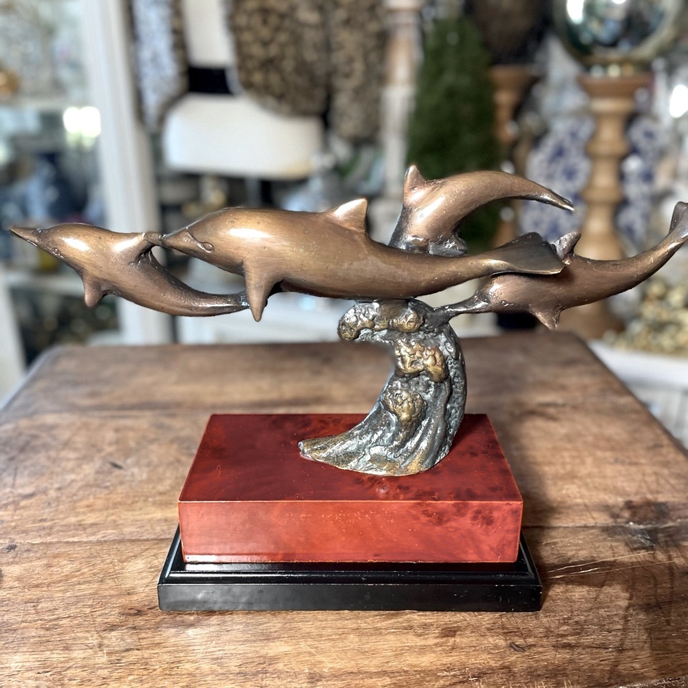Gatco vintage Brass Dolphins waves Sculpture Art Beach house coastal decor